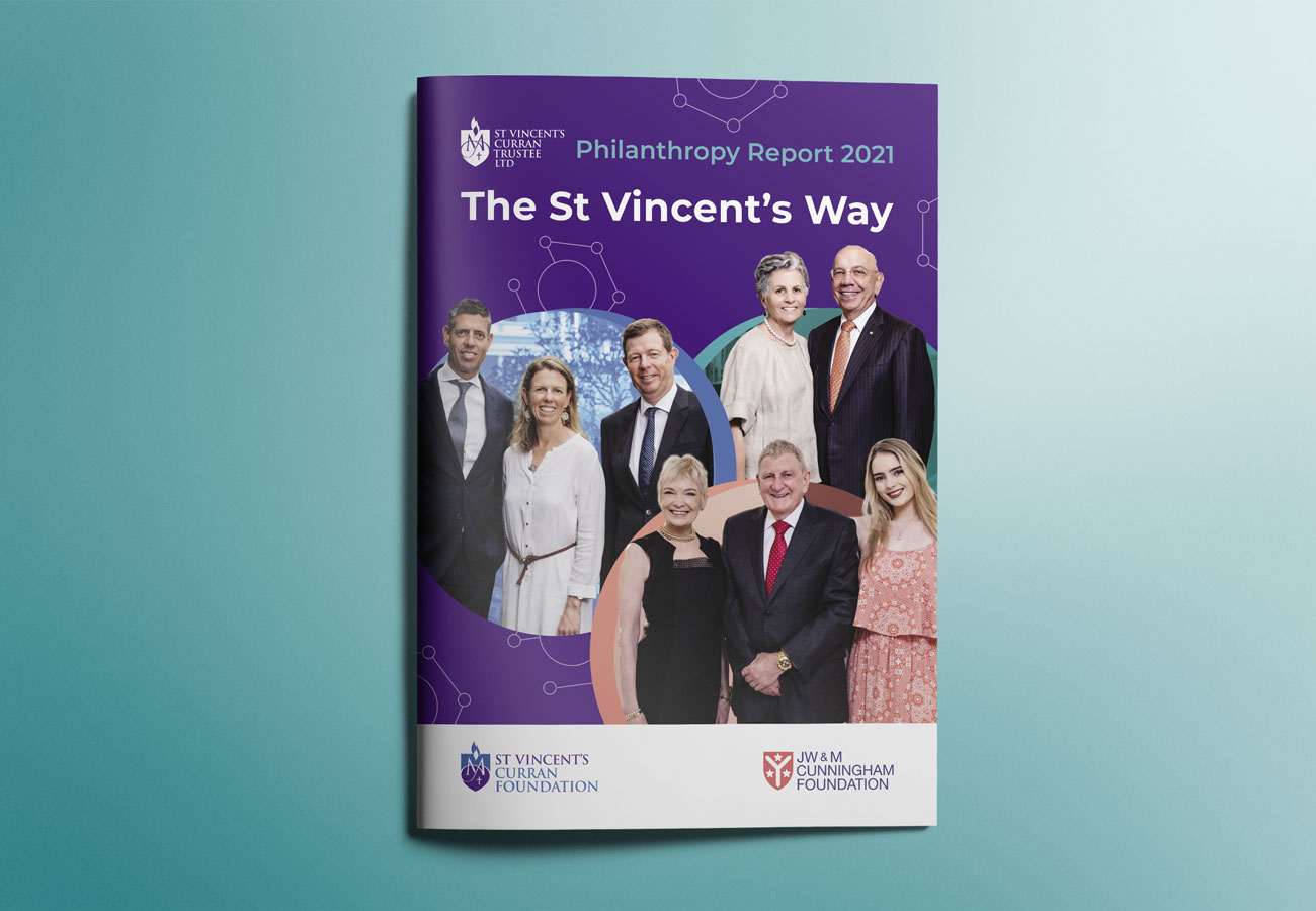 We worked closely with the team at St Vincent’s Curran Foundation to re-design another engaging and bright annual report.